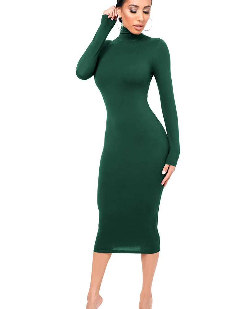 Winter Black Turtleneck Bodycon Dress for Women