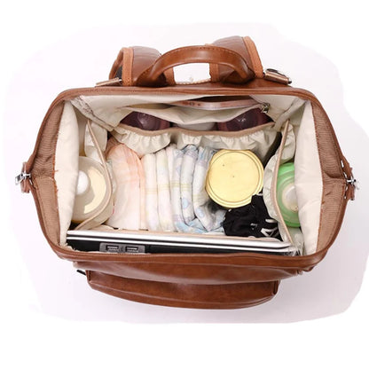 Leather Waterproof Diaper Backpack