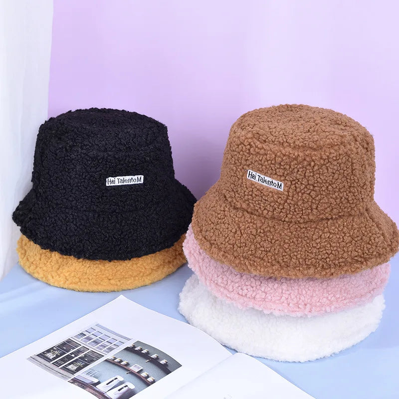 Kid's Winter Warm Lamb Wool Bucket Hat