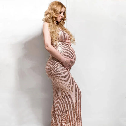 Sexy Off-Shoulder Sequined Maternity Gown