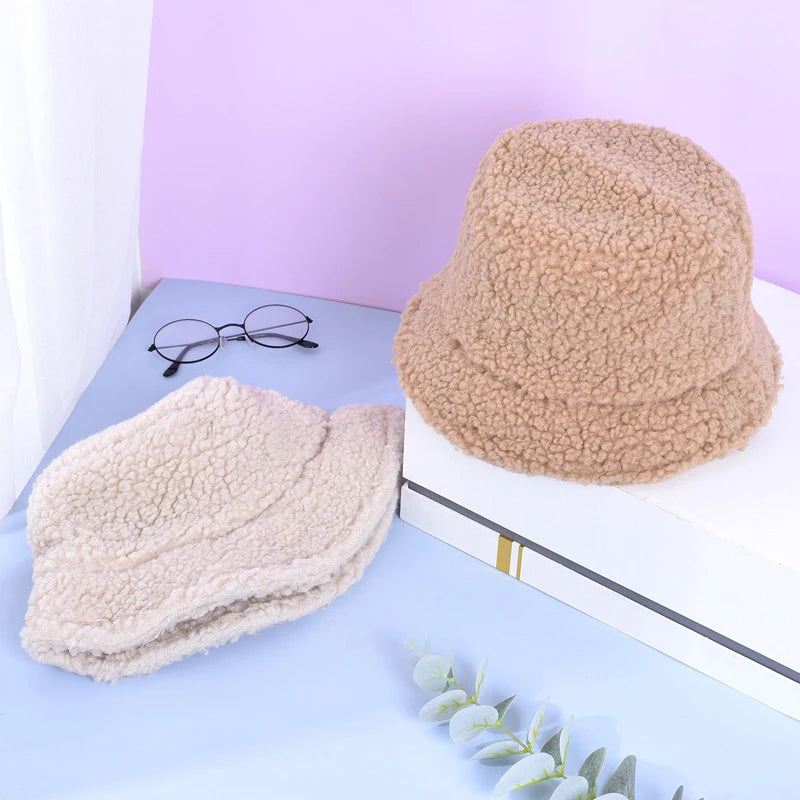 Kid's Winter Warm Lamb Wool Bucket Hat