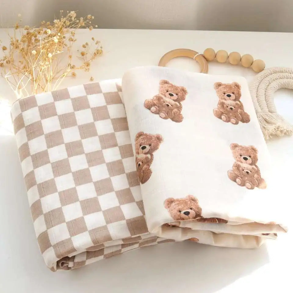 Teddy Bear Muslin Swaddle Blanket