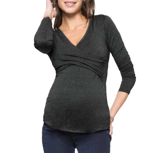 V-Neck Long Sleeve Maternity Tops