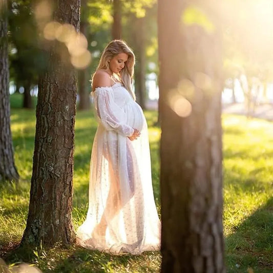 White Dot Tulle Maternity Photo Dress