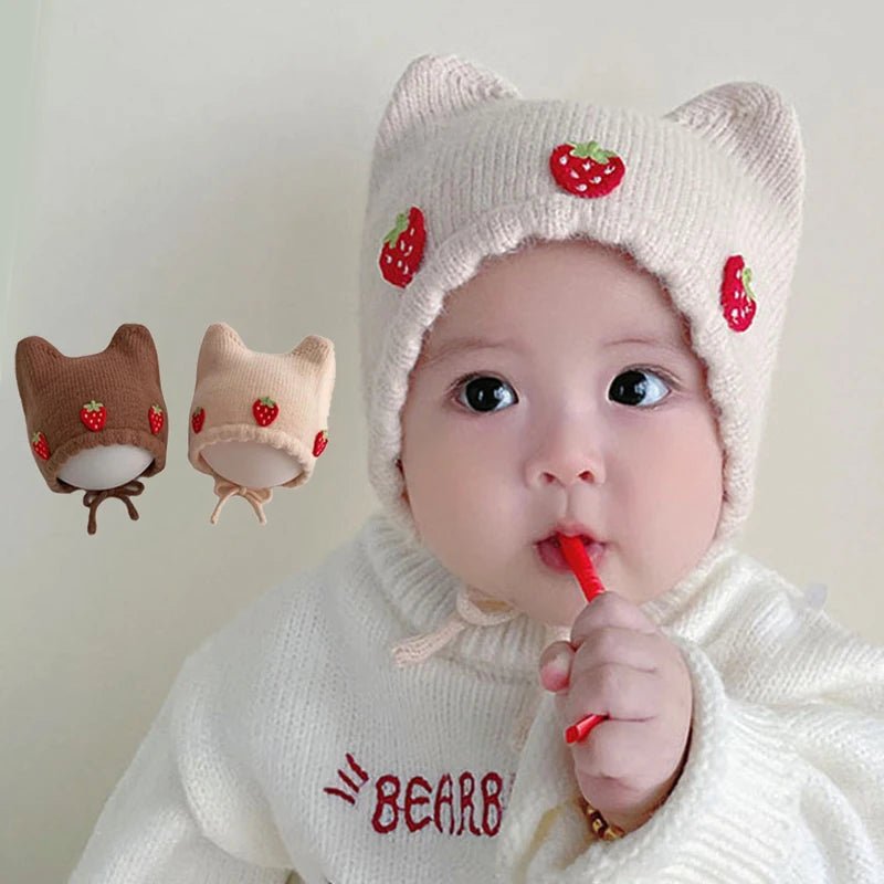 Winter Cute Strawberry Baby Knitted Hat